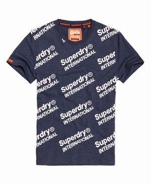 Superdry International All Over Print Férfi Pólók Kék | ZGRVW2956